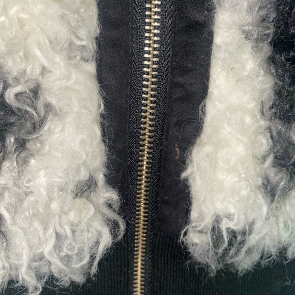 7 For All Mankind Faux Shearling Bomber Jacket in Black and White, Size S - Picture 5 of 8